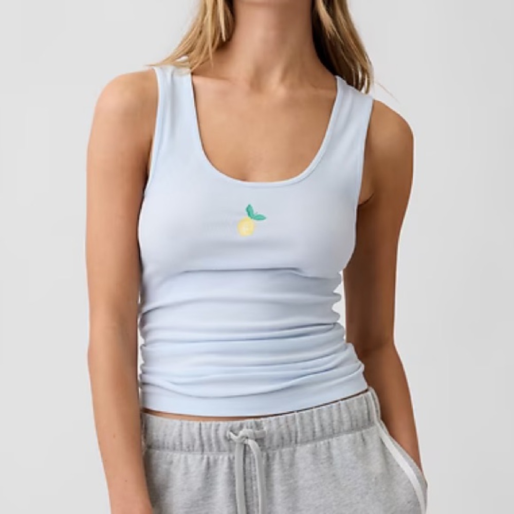 NWT GAP Light Blue Scoop Neck Tank Top with Embroidered Lemon | Small